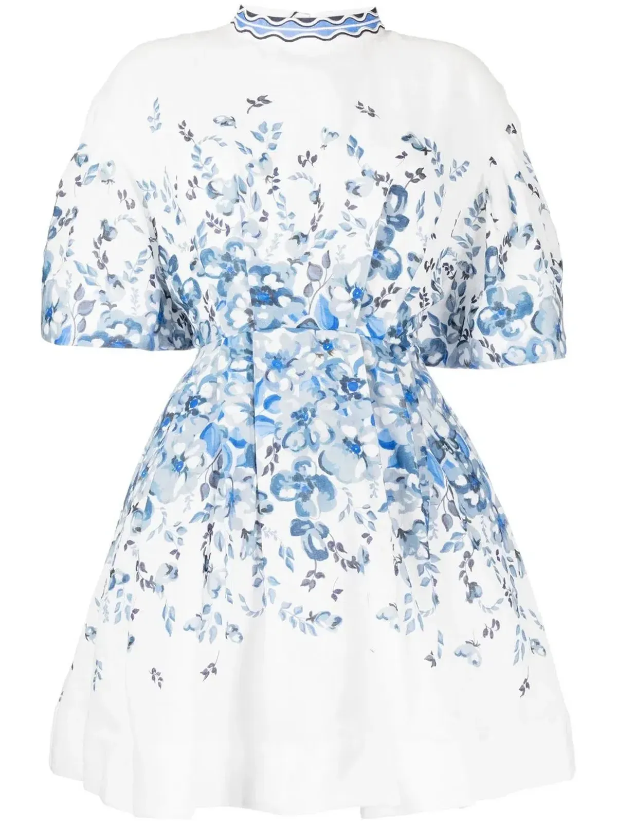 Rachel Gilbert Lea Puff Sleeve Mini Dress White Blue Floral Size 1 / AU 8 - Image 4