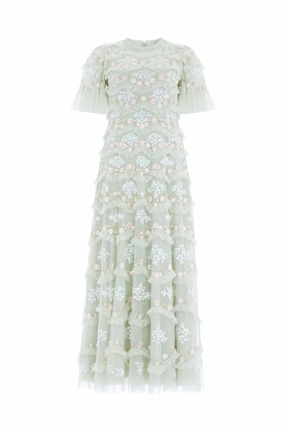 Needle & Thread Wave Ankle Gown Green Sequin Floral Daisy Size 10 - Image 5