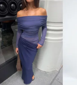 Benni Yasmin Off Shoulder Maxi Dress Navy Size 10 for rent on The Volte - image 1