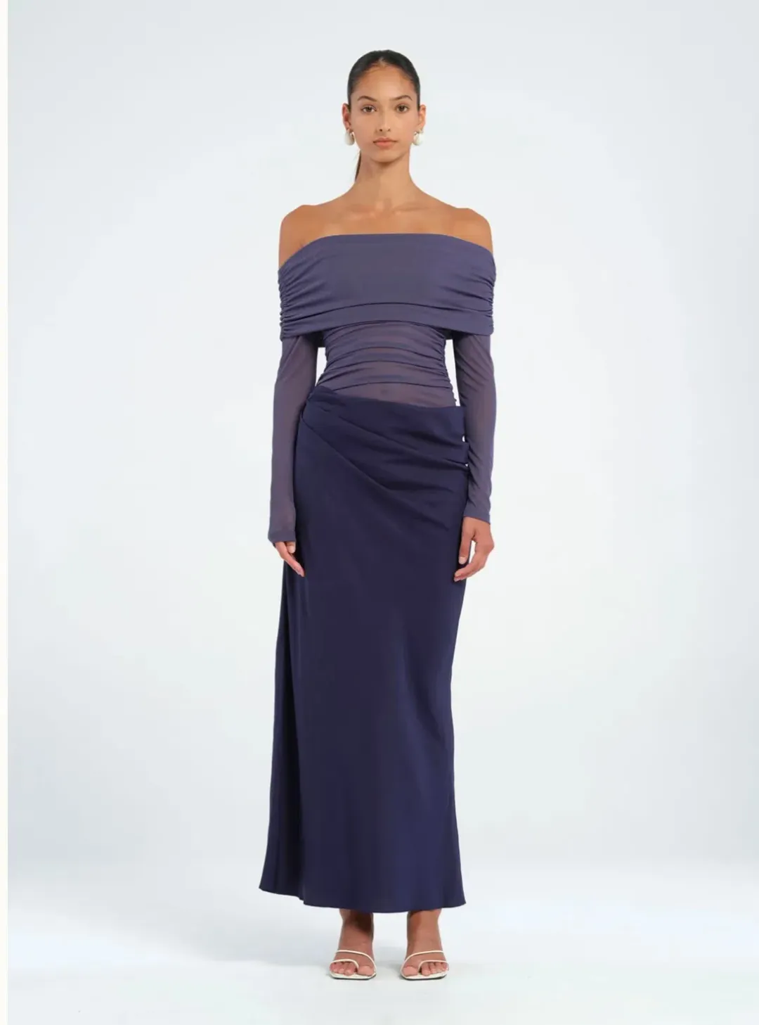 Benni Yasmin Off Shoulder Maxi Dress Navy Size 10 for rent on The Volte - main image