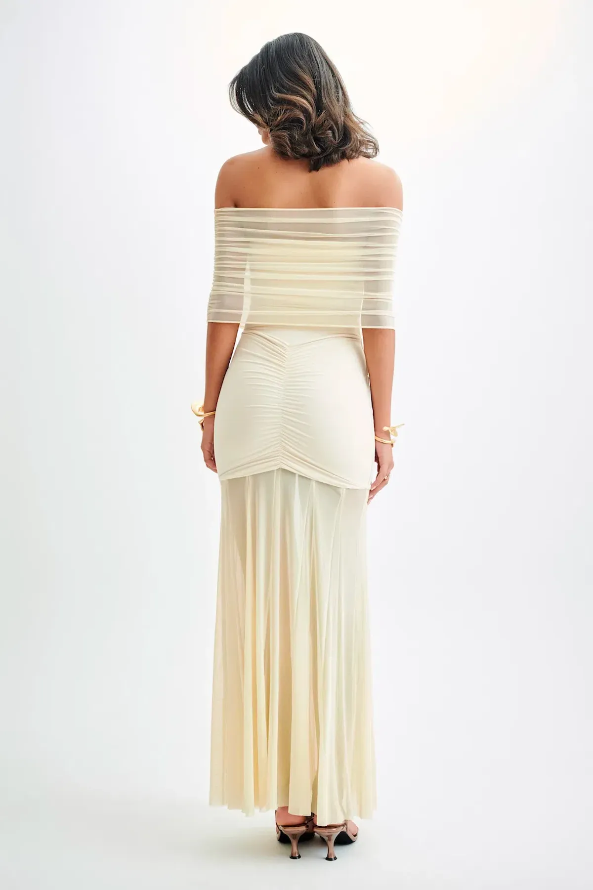 Meshki Caspian Slinky and Mesh Off The Shouleder Dress in Ivory Size AU 6 - Image 2