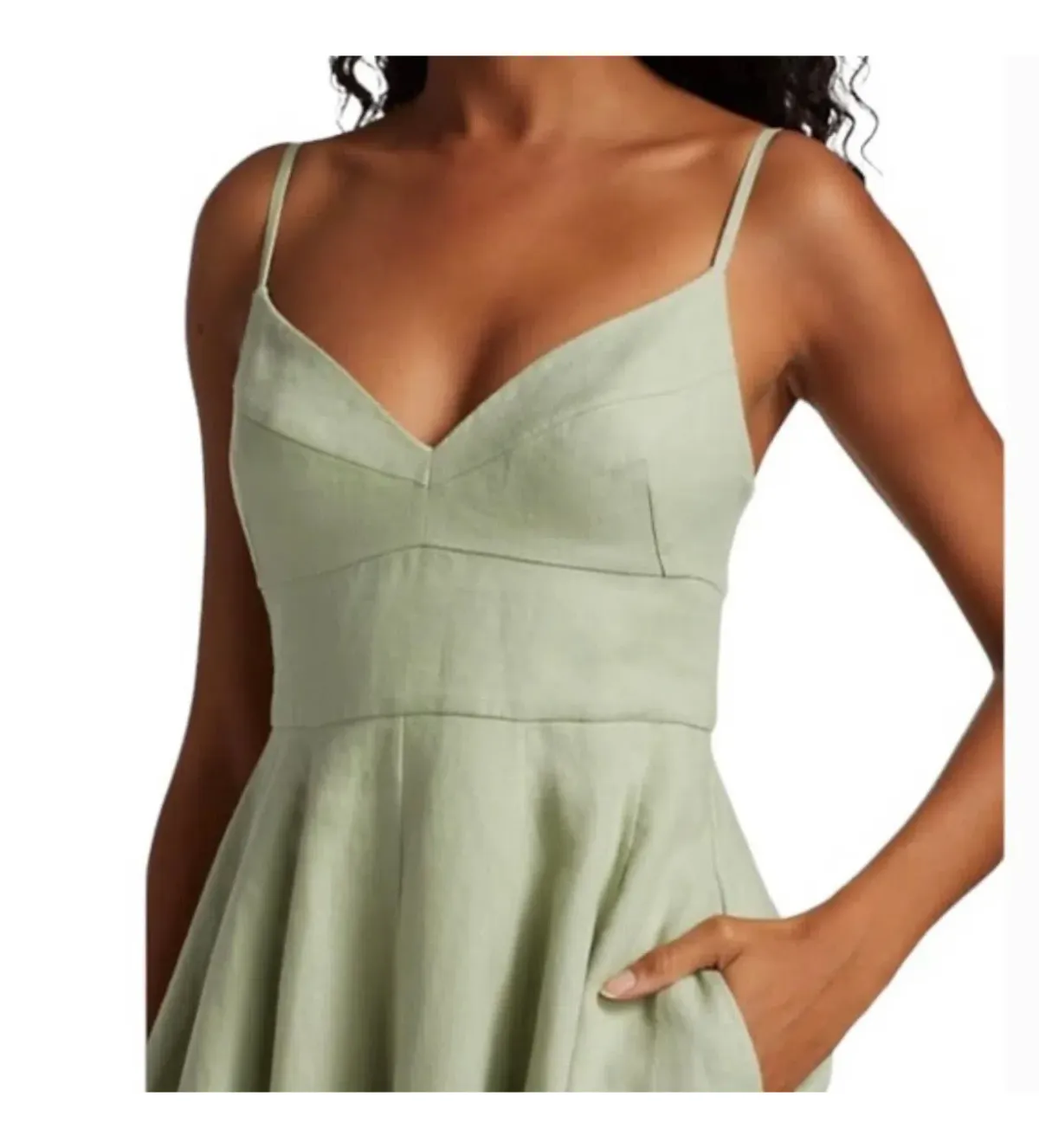 Zimmermann Dancer Picnic Shirred Linen Midi Dress Sage Size 3/AU 14 - Image 4