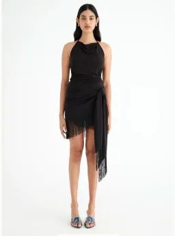 Benni Carolina Fringe Halter Mini Dress Black Size 10 for rent on The Volte - image 1
