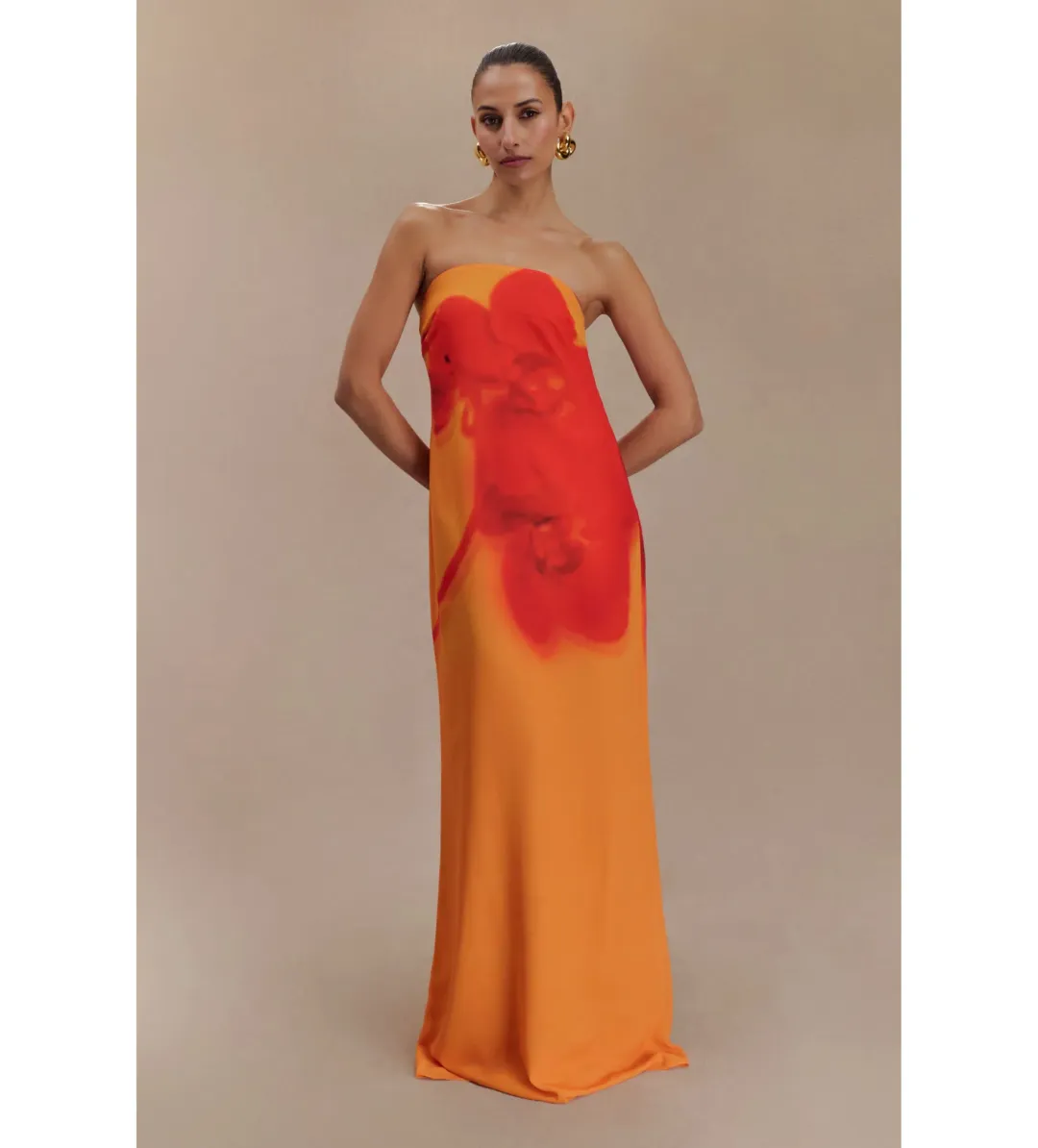 Amaya Strapless Chiffon Maxi Dress Koi Orchid Print Size 8 for rent on The Volte - main image