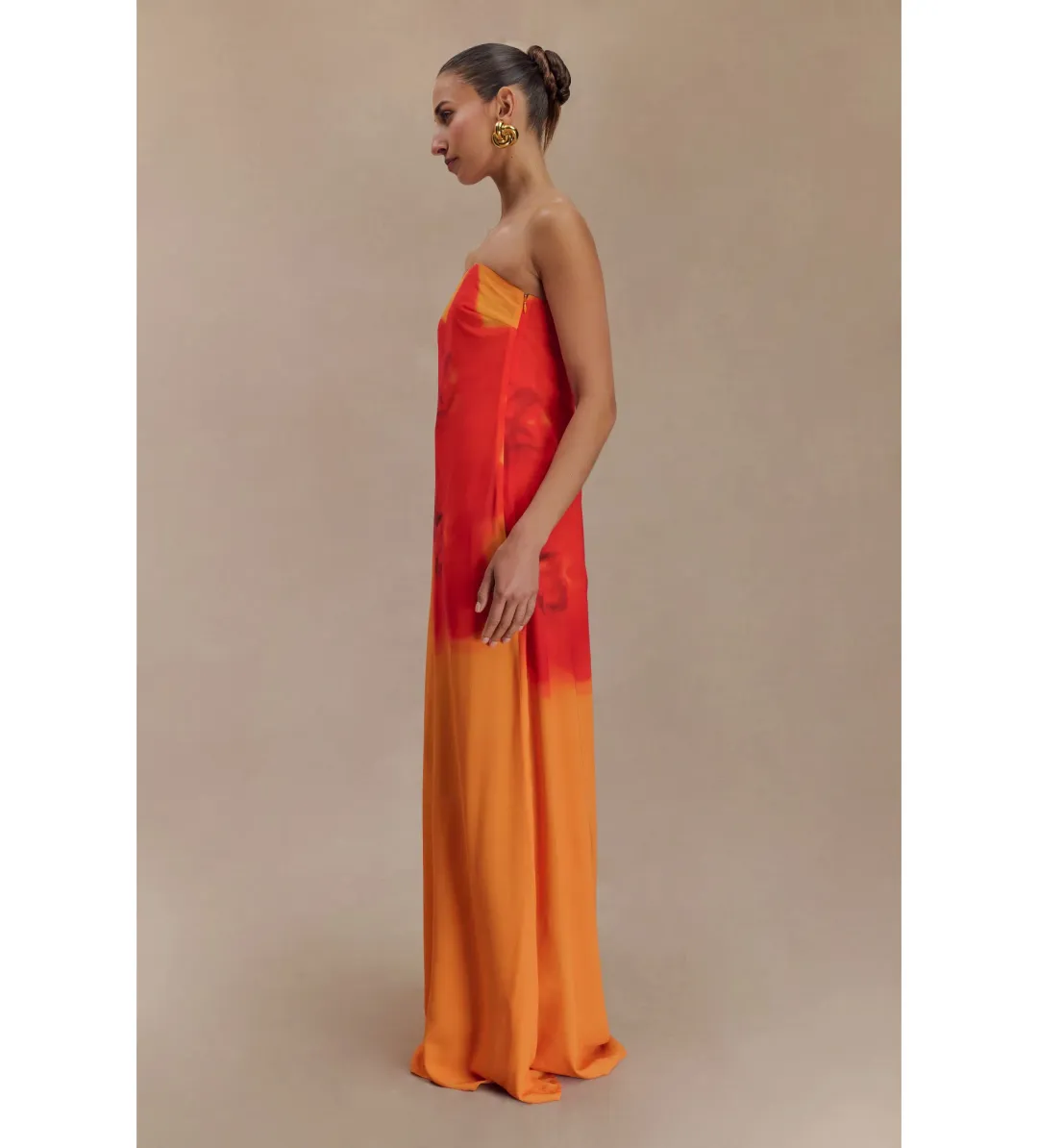 Amaya Strapless Chiffon Maxi Dress Koi Orchid Print Size 8 for rent on The Volte - main image