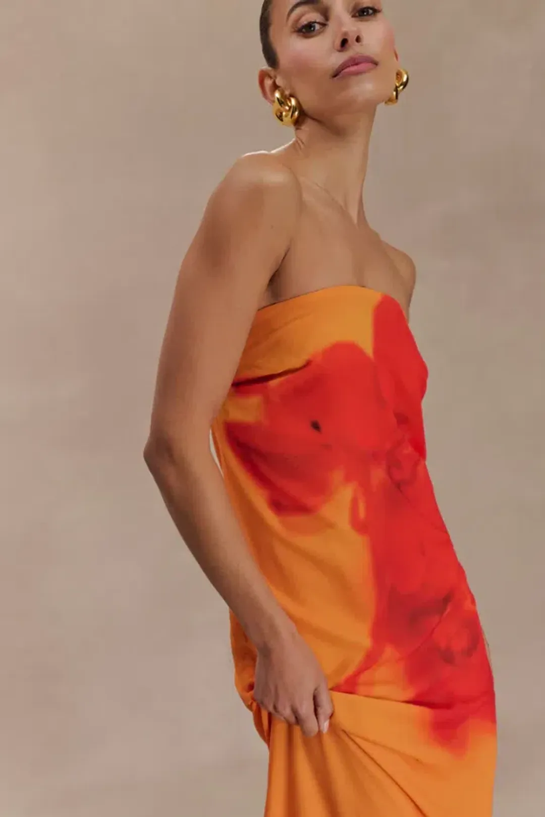 Meshki Amaya Maxi Gown Orange Print Size 12 for rent on The Volte - main image