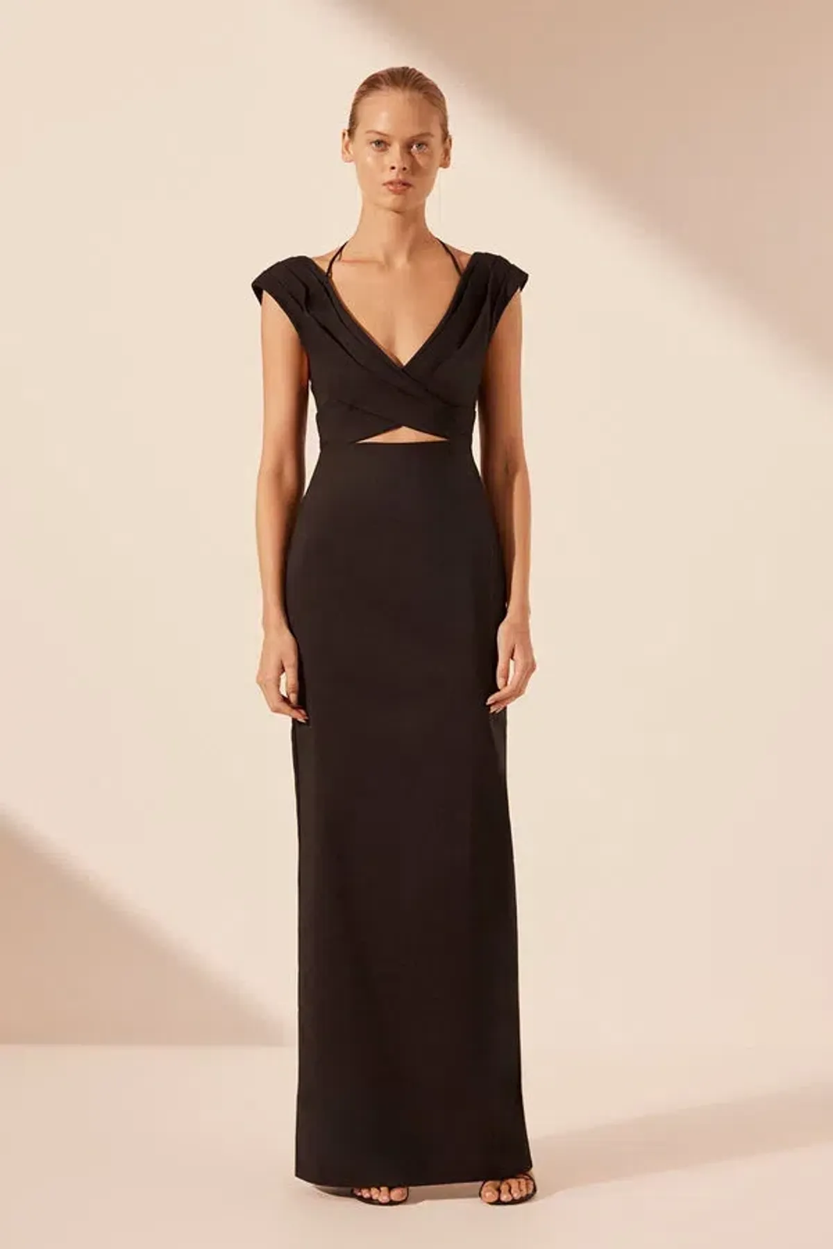 Shona Joy Lani Cross Front Ruched Maxi Dress Black Size 10 - Image 1
