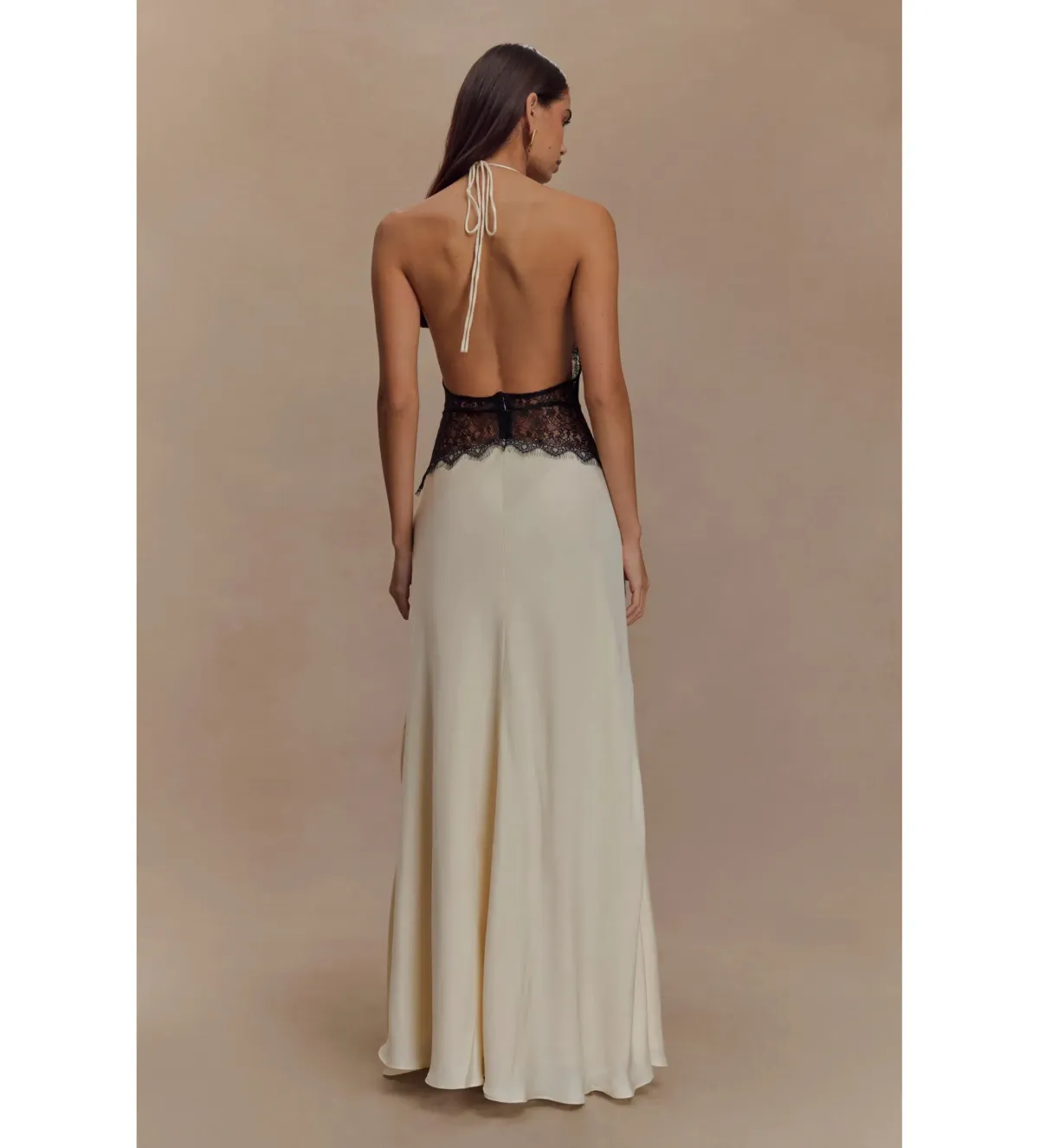 Meshki Dinah Lace and Satin Maxi Dress in Black/Ivory Size S/AU 8 - Image 3