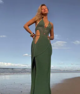 Dion Lee Crochet Midi Knit Halterneck Dress Green Size XS / AU 6 for rent on The Volte - image 2