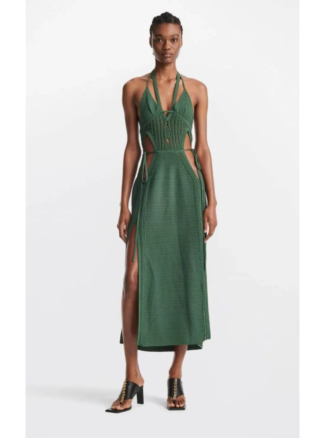 Dion Lee Crochet Midi Knit Halterneck Dress Green Size XS / AU 6 for rent on The Volte - main image