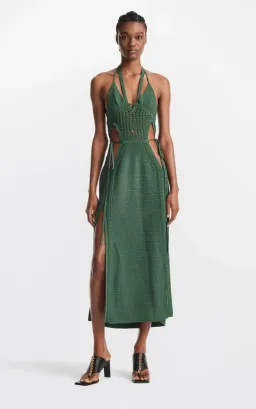 Dion Lee Crochet Midi Knit Halterneck Dress Green Size XS / AU 6 for rent on The Volte - image 3