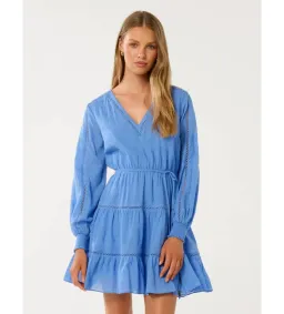 Forever New Raini Long-Sleeve Cotton Mini Dress in Blue Lake Size 14 for rent on The Volte - image 2
