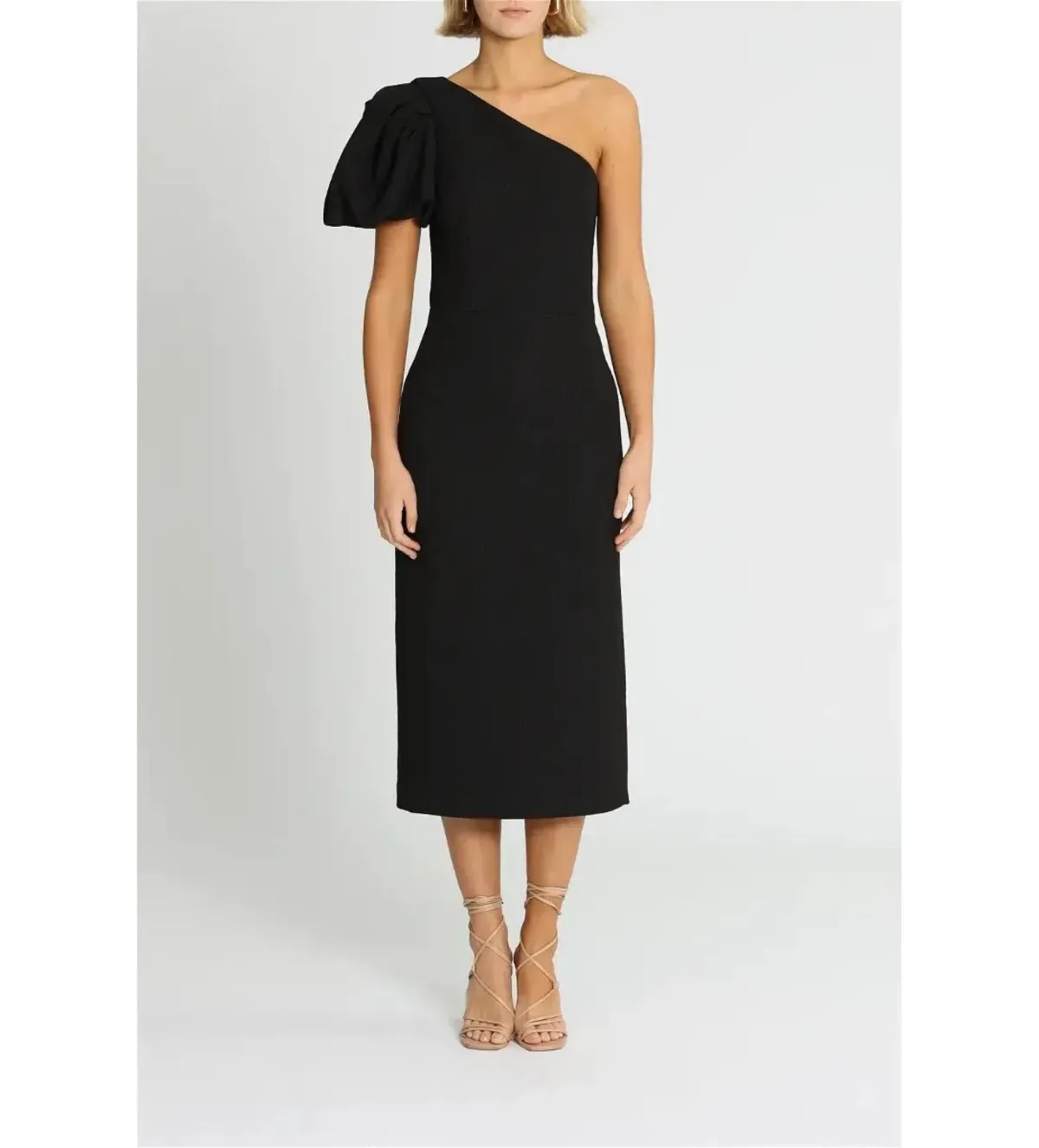 Rebecca Vallance Natalia One Sleeve Midi Dress Black Size AU 14 - Image 1