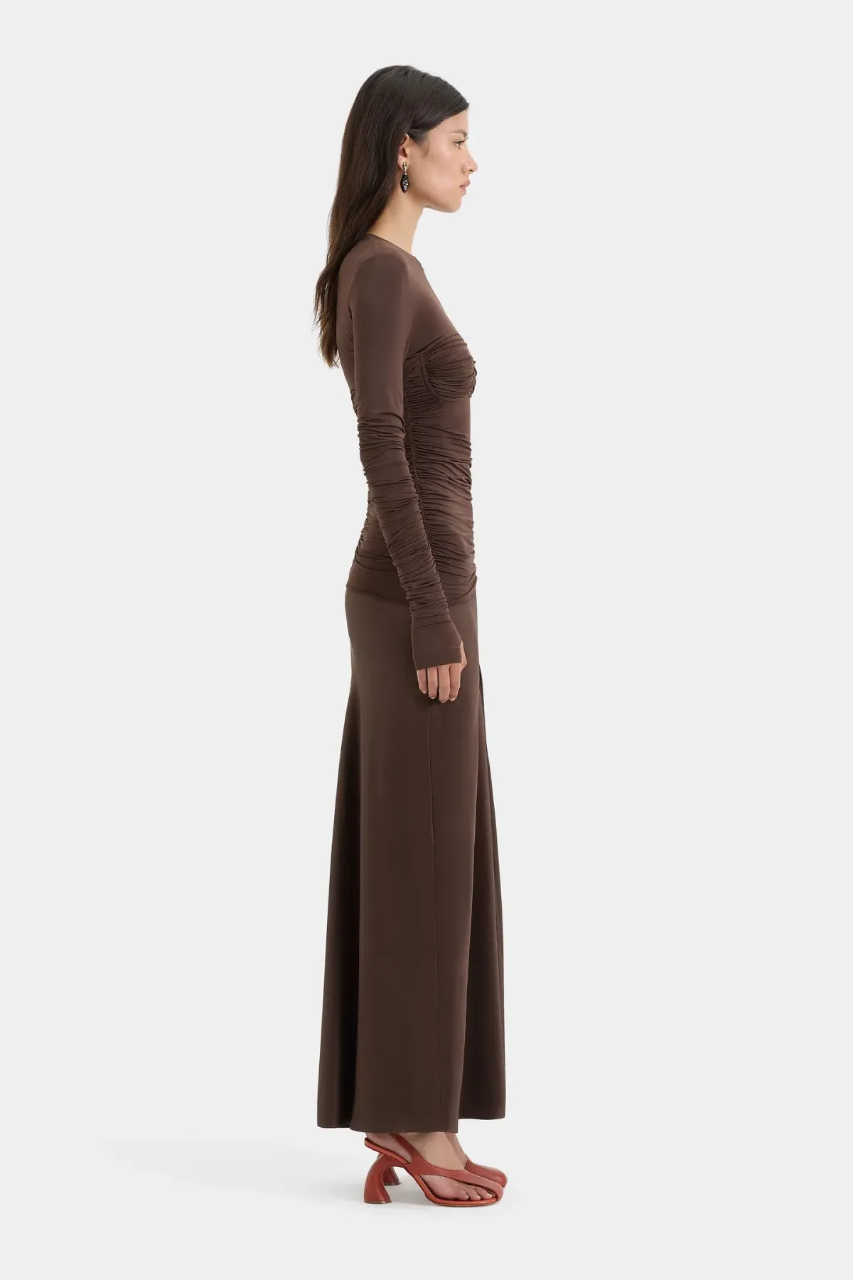 Sir Alessia Draped Jersey Satin Maxi Gown Brown Size 8 - Image 3