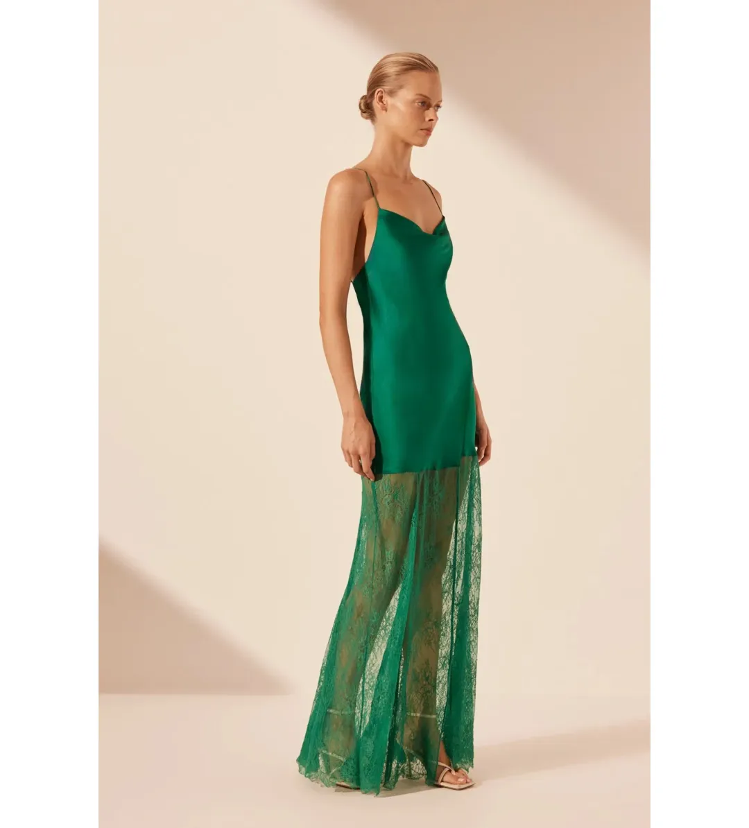 Shona Joy Elle Silk Lace Cowl Maxi Dress in Emerald Green Size 8 for rent on The Volte - main image