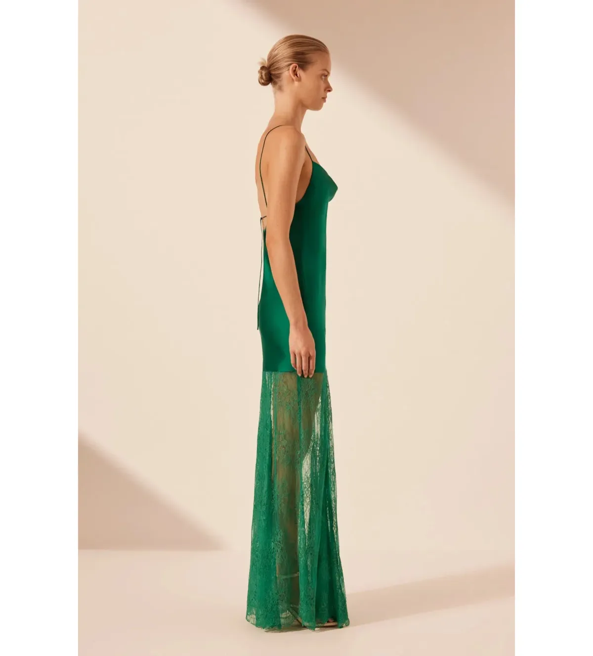 Shona Joy Elle Silk Lace Cowl Maxi Dress in Emerald Green Size 8 - Image 3