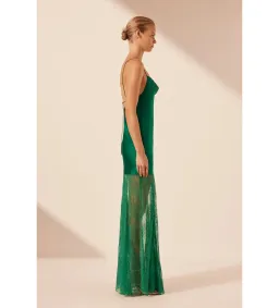 Shona Joy Elle Silk Lace Cowl Maxi Dress in Emerald Green Size 8 for rent on The Volte - image 3