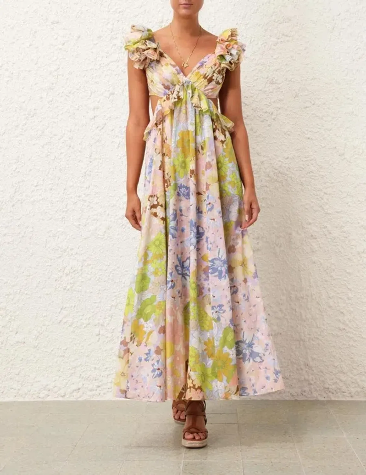Zimmermann Pop Ruffle Floral Midi Dress Size 2 / AU 12 for rent on The Volte - main image