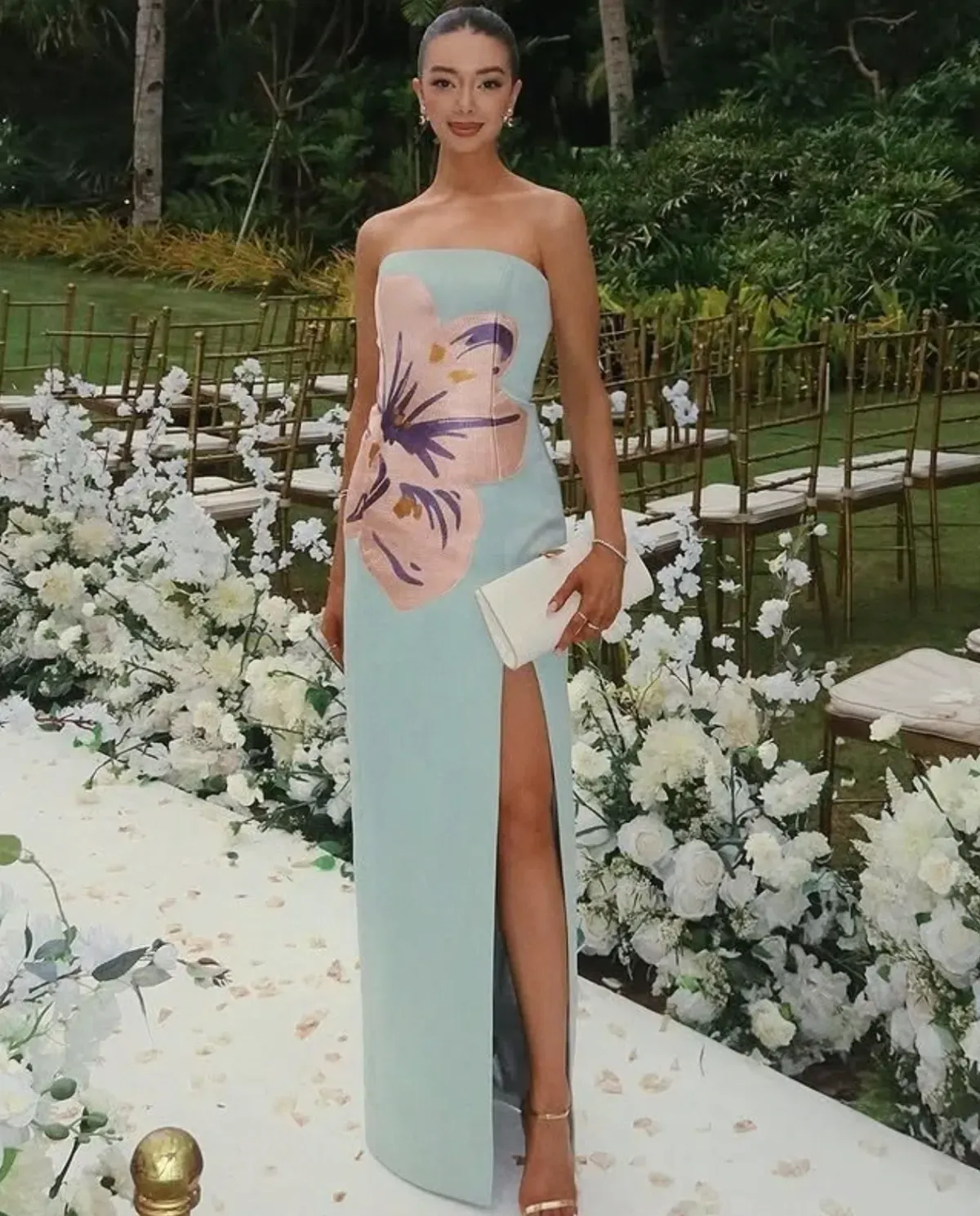 Leo Lin Clémence Embroidered Split Maxi Dress in Hibiscus in Pistachio Size 8 - Image 1