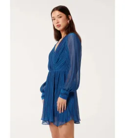 Forever New Genevieve Crinkle Pleated Mini Dress in Blue Size 12 for rent on The Volte - image 2