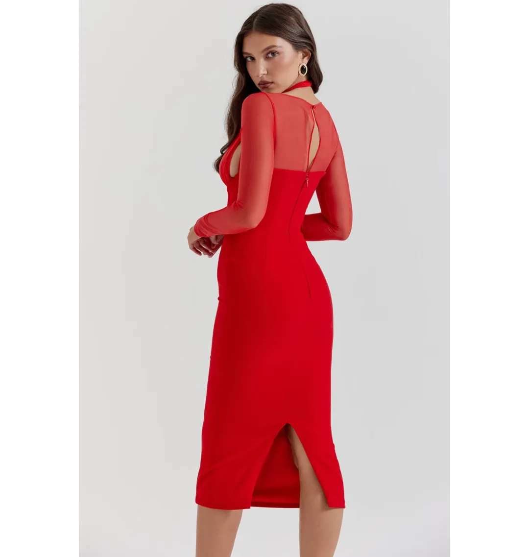 House of CB Yasmin Plunge Midi Dress Scarlet Size S/AU 8 for rent on The Volte - main image