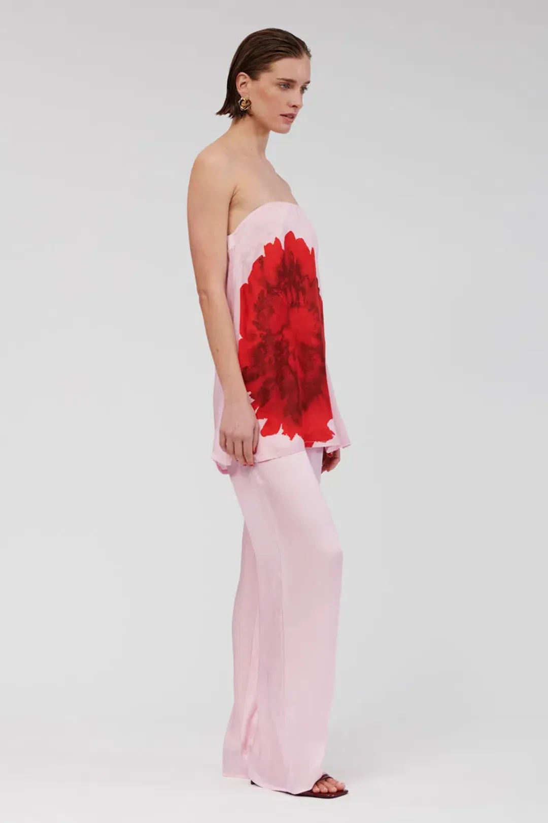 Suboo Emilia Bustier Tunic and Elastic Waist Slim Pants Set Pink Floral Size L / AU 12 for rent on The Volte - main image