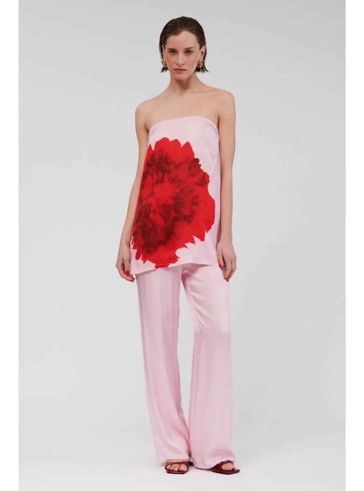 Suboo Emilia Bustier Tunic and Elastic Waist Slim Pants Set Pink Floral Size L / AU 12 for rent on The Volte - main image