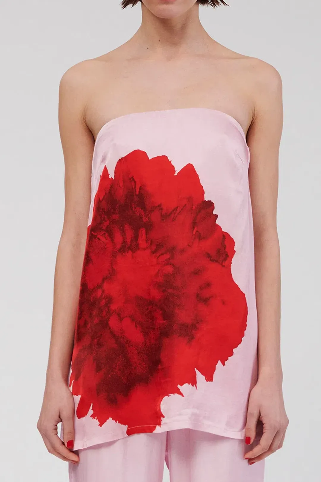 Suboo Emilia Bustier Tunic and Elastic Waist Slim Pants Set Pink Floral Size L / AU 12 for rent on The Volte - main image