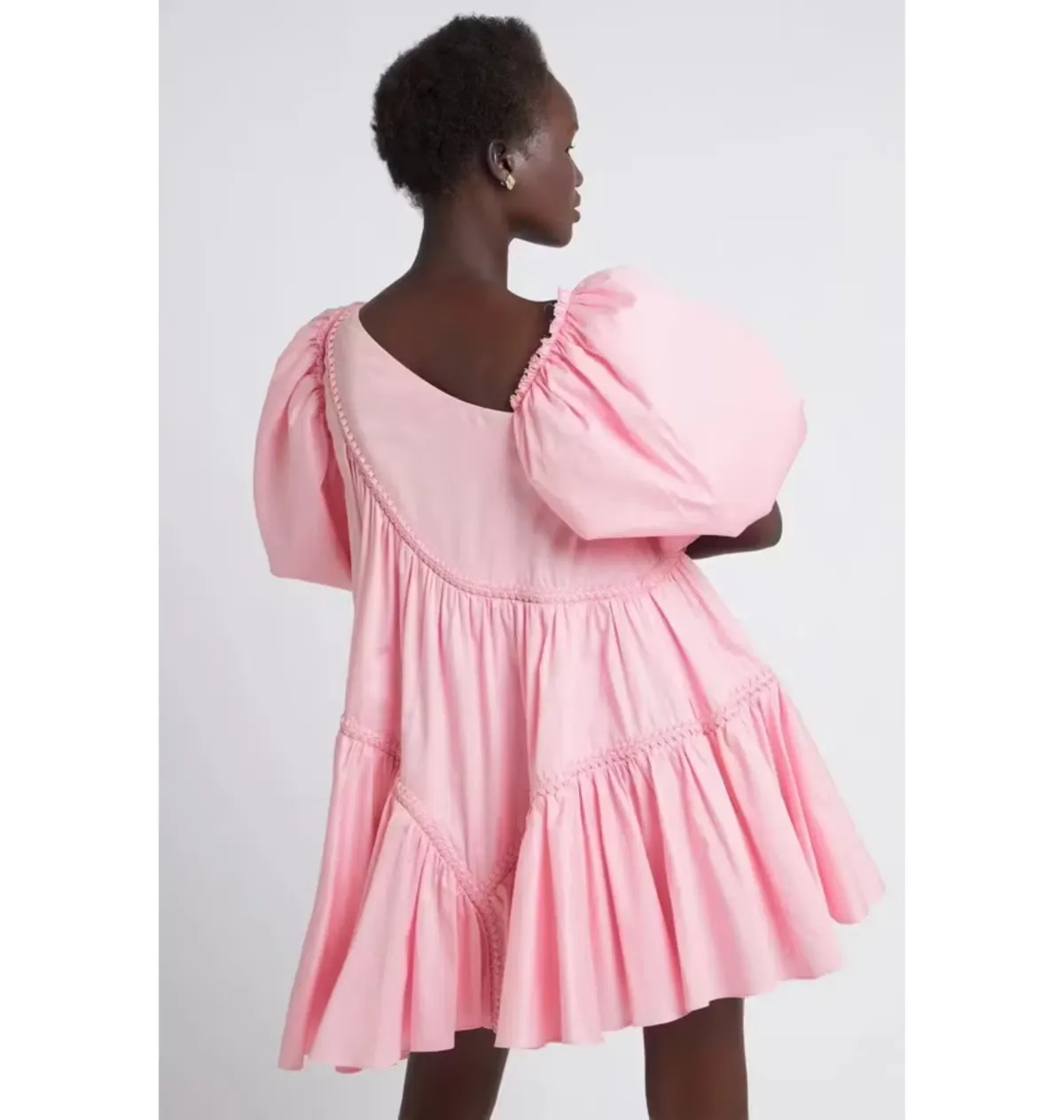 Aje Casabianca Braided Asymmetric Puff Sleeve Mini Dress Pink Size AU 10 - Image 3