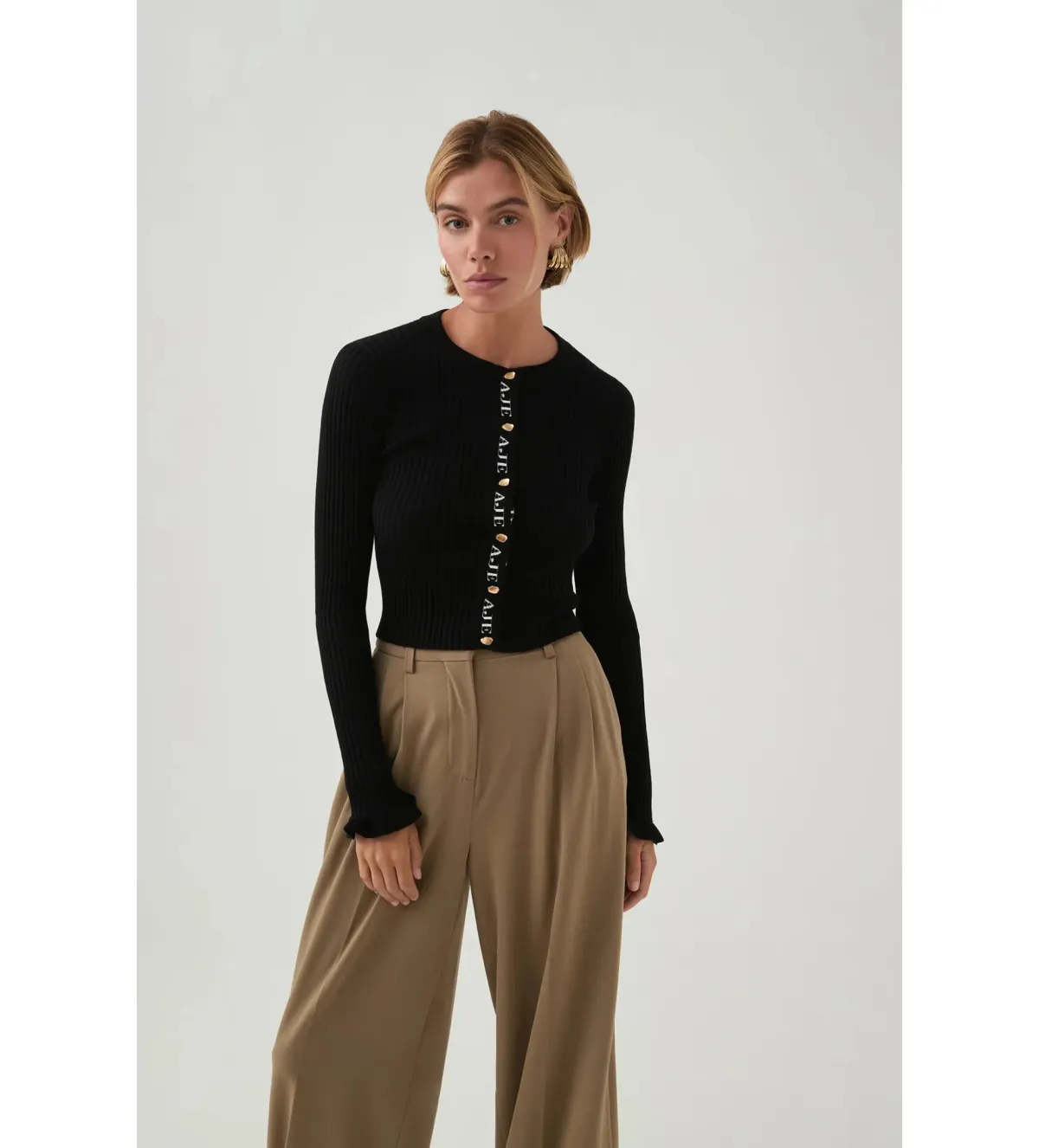 Aje Alchemy Knit Cardigan Black/Ivory Logo Size S/AU 8 for rent on The Volte - main image