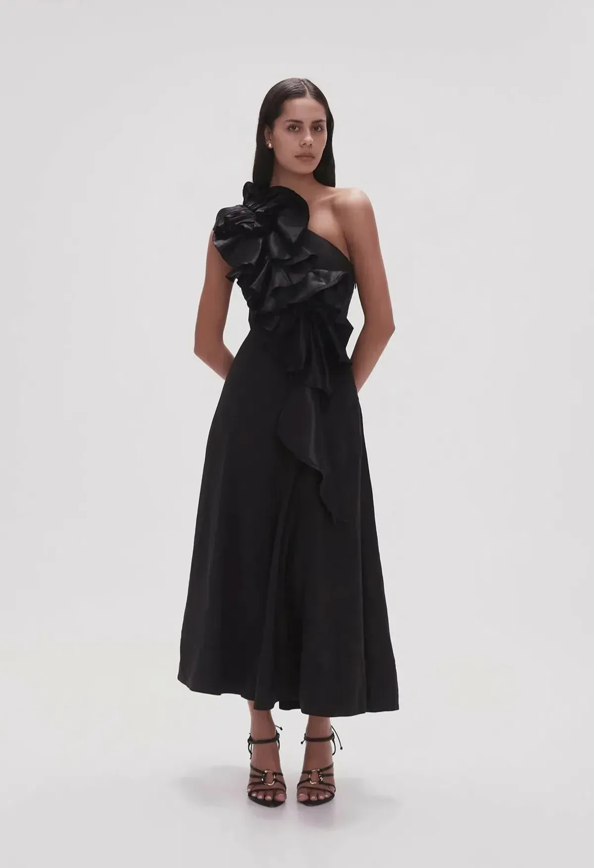 Aje Adelia Ruffle Midi Dress in Black Size AU 10 - Image 1