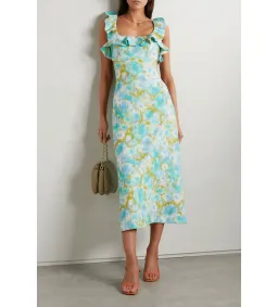 Zimmermann High Tide Linen Midi Dress with Open Back Floral Size 0/Au 8 for rent on The Volte - image 1