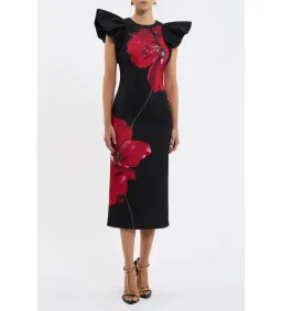 Rebecca Vallance Chaya Midi Dress Black Floral Size AU 10 for rent on The Volte - image 1