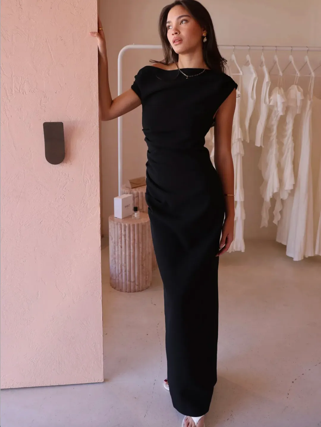By Nicola Vivian Crepe Maxi Dress Black Size 8 for rent on The Volte - main image