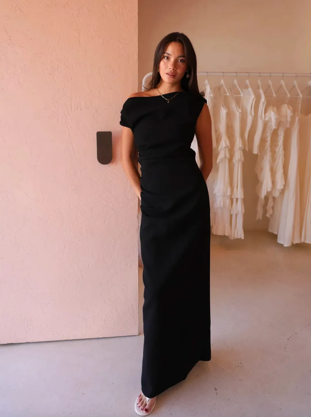 By Nicola Vivian Crepe Maxi Dress Black Size 8 for rent on The Volte - main image