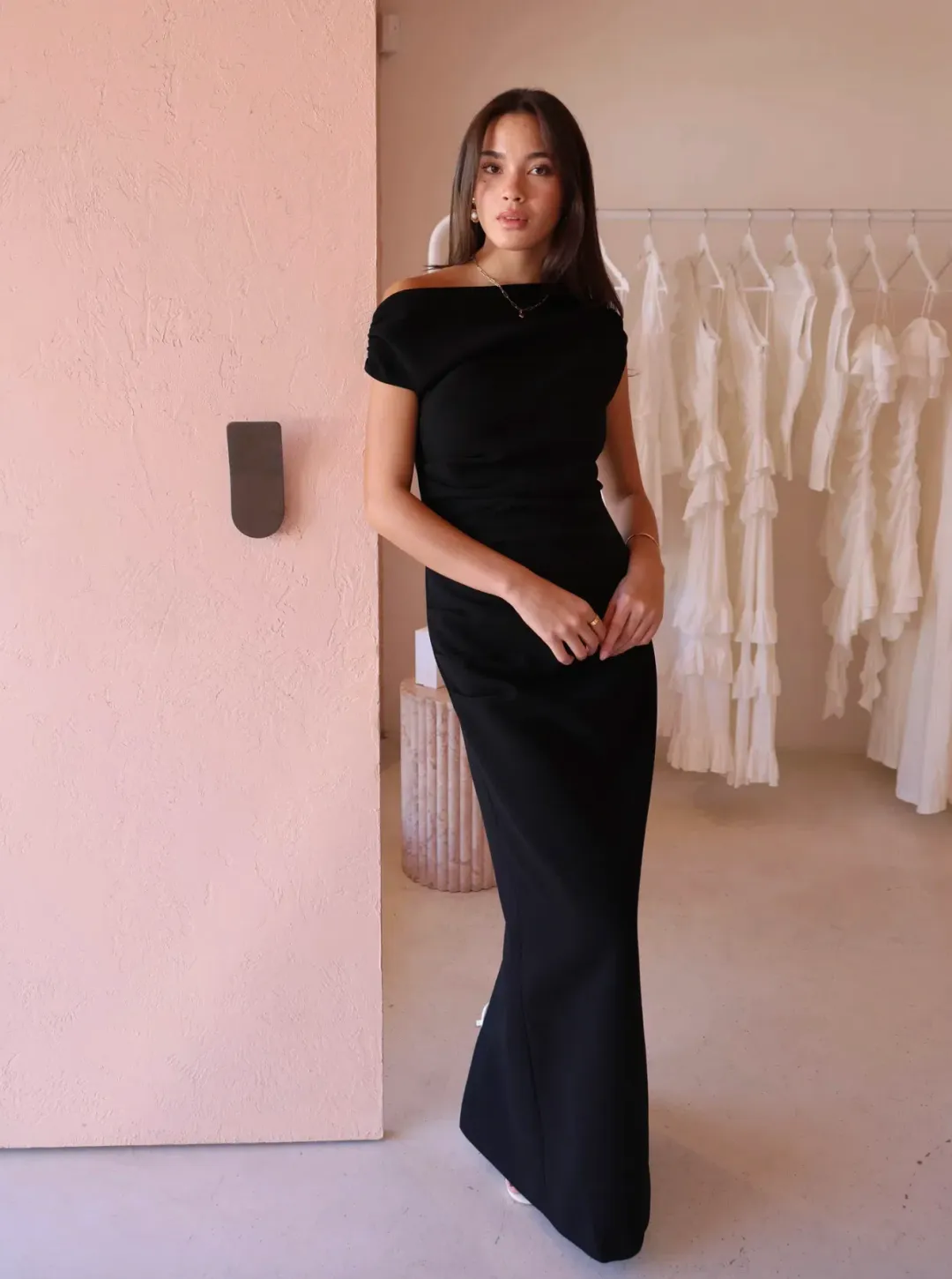 By Nicola Vivian Crepe Maxi dress in Black Size AU 10 for rent on The Volte - main image