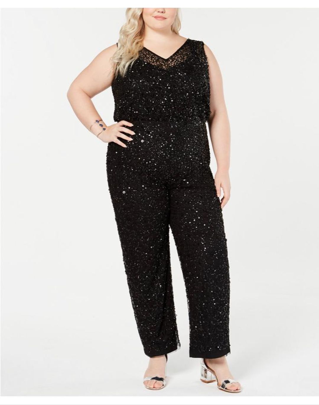 Adrianna Papell Sequin jumpsuit Black size 18 for rent on The Volte - main image