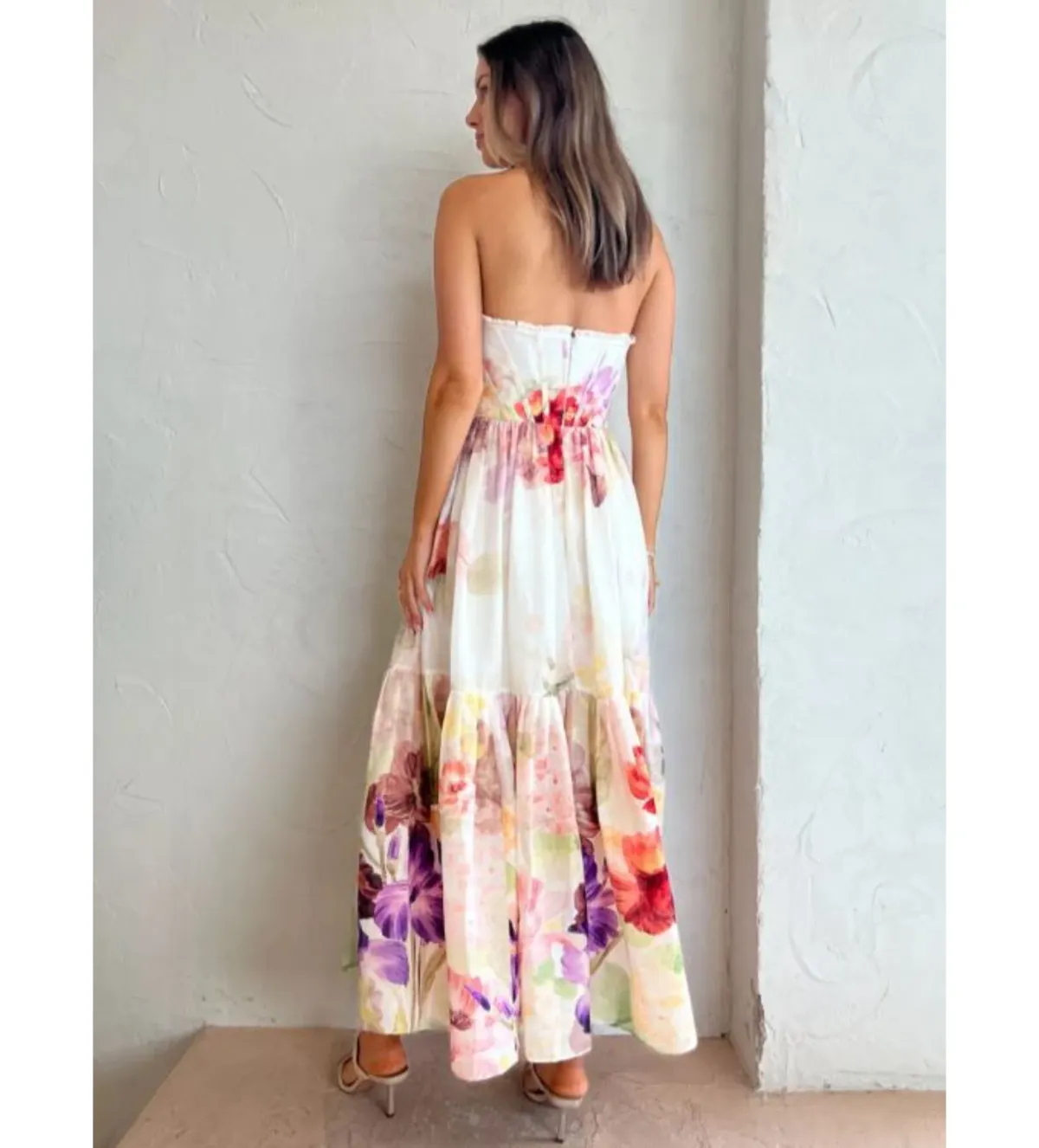 Leo Lin Rose Bustier Midi Dress Cascade Print Size AU 10 - Image 5