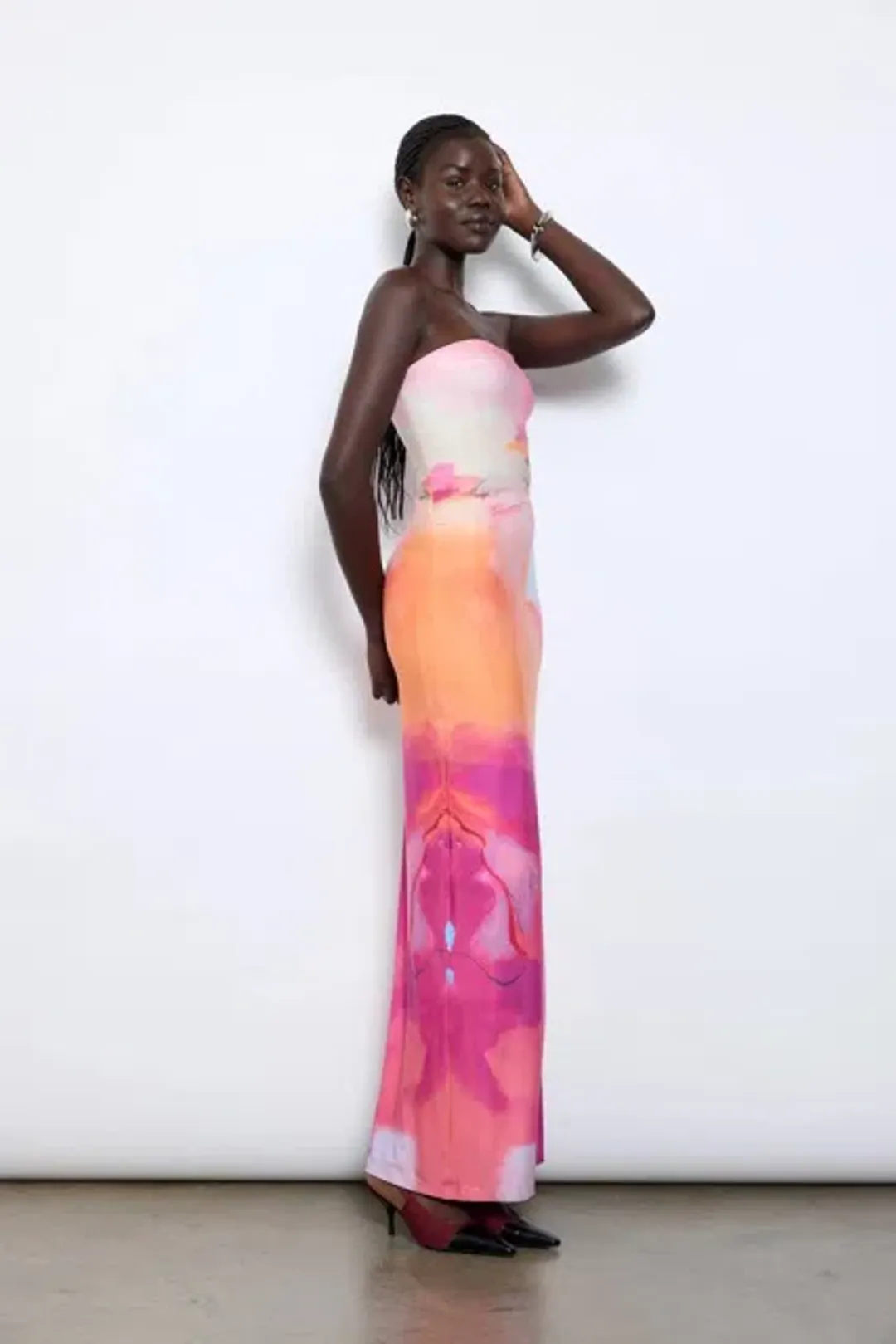 With Harper Lu Strapless Slip Maxi Dress Abstract Art Size M/AU 10 for rent on The Volte - main image