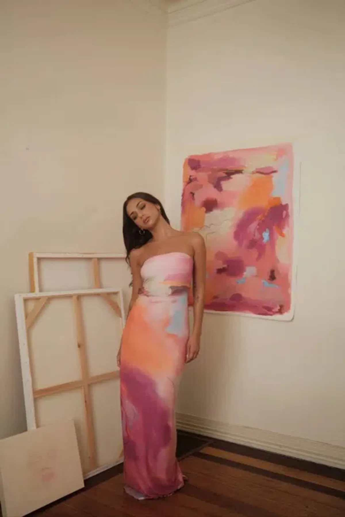 With Harper Lu Strapless Slip Maxi Dress Abstract Art Size M/AU 10 - Image 6