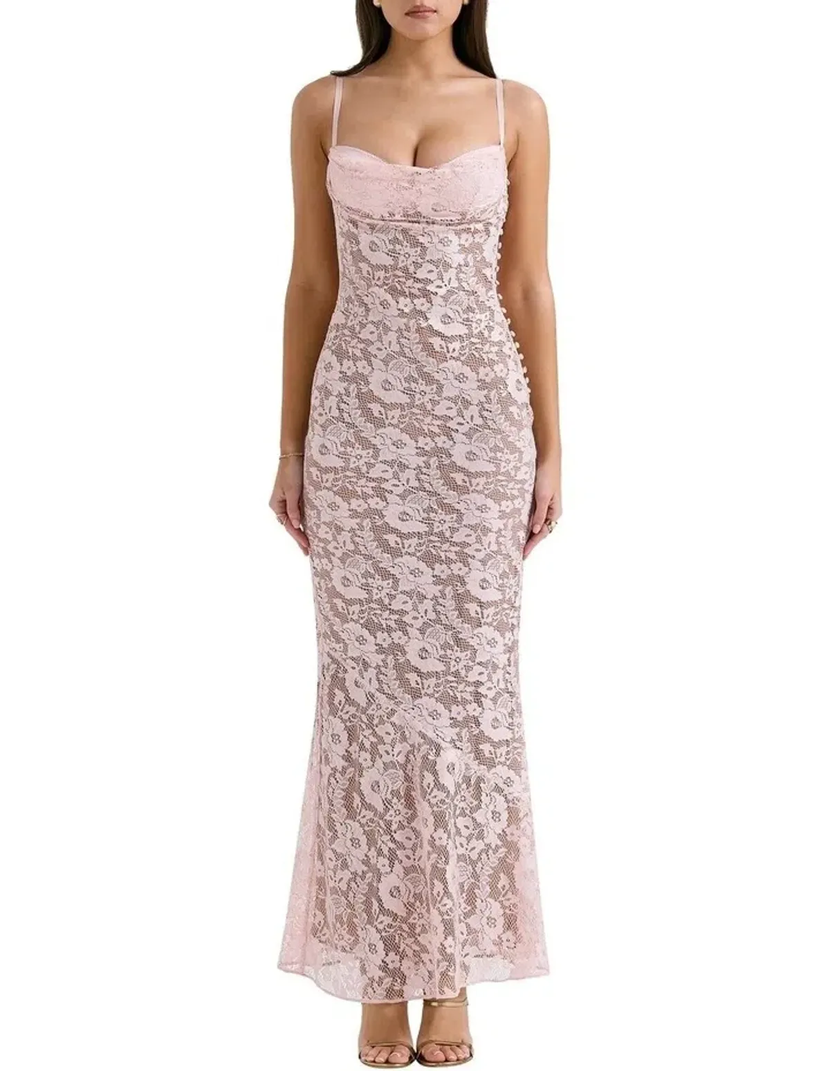House of CB Azzurra Lace Godet Gown in Pink Size 8 - Image 1