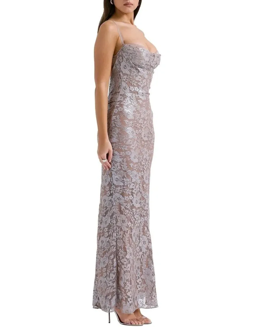 House of CB Azzurra Lace Godet Gown in Ice Blue Size S/AU 8 for rent on The Volte - main image