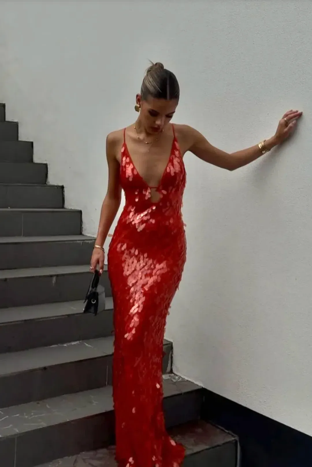 Misha Sapphire Sequin Maxi Dress Red Size 10/M for rent on The Volte - main image