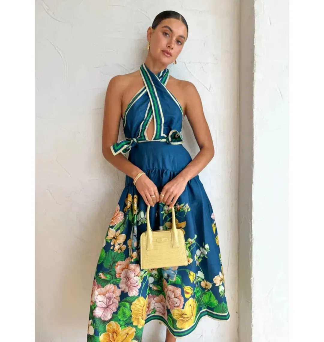 Alemais Lyla Halter Midi Dress Royal Blue Size AU 10 for rent on The Volte - main image