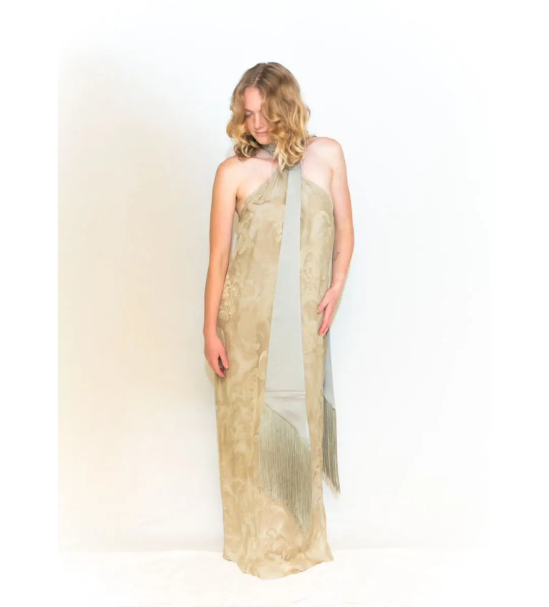 Taller Marmo Kempner Scarf Dress in Green Print Size 14 for rent on The Volte - main image