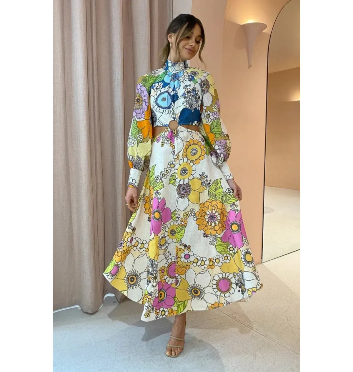 Alemais Farrah Cut Out Midi Dress Floral Multi Size AU 8 for rent on The Volte - main image