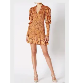 Scanlan Theodore Silk Leopard Shirred Mini Dress Brown Size AU 6 for rent on The Volte - image 1