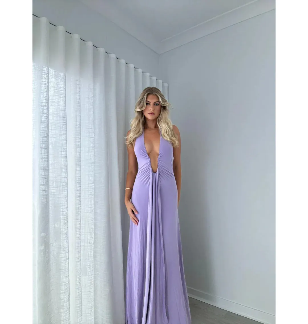 Misha Jennifer Cupro Maxi Dress Lilac Size 8/S for rent on The Volte - main image