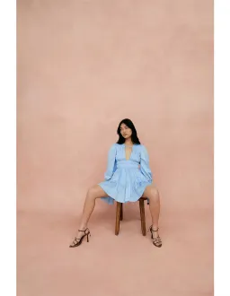Aje Fallingwater Gathered Mini Dress Blue Size 14 for rent on The Volte - image 2