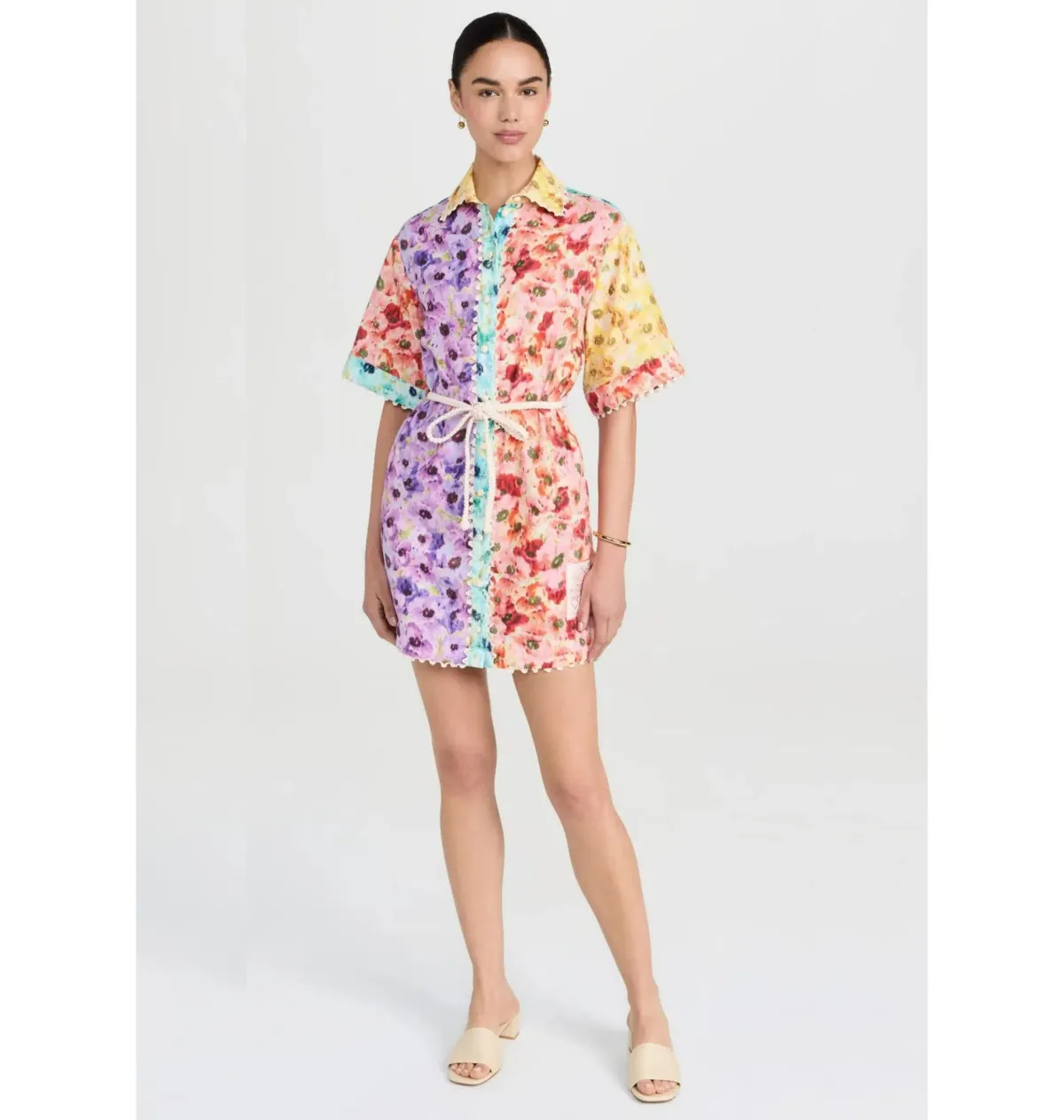 Zimmermann Lightburst Trimmed Shirt Mini Dress in Spliced Size 1/AU 10 - Image 1